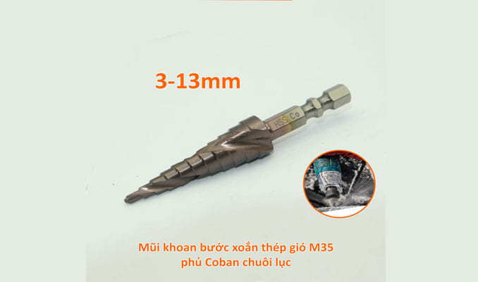 Mũi khoan bước xoắn 3-13mm phủ COBAN M35 chuôi lục