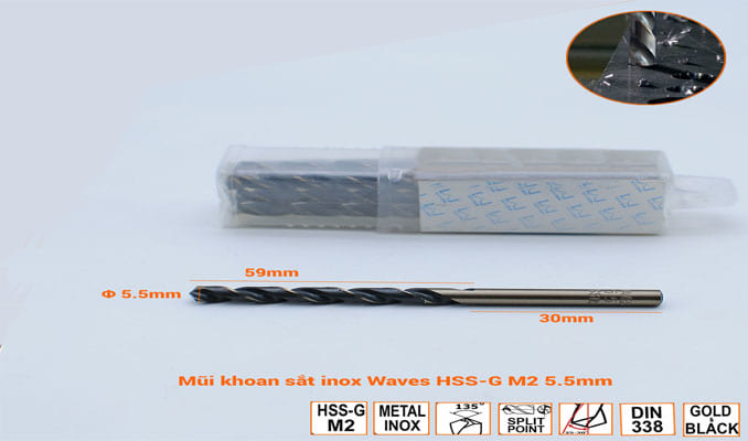 Kích thước mũi khoan Waves HSS-G M2 5.5mm