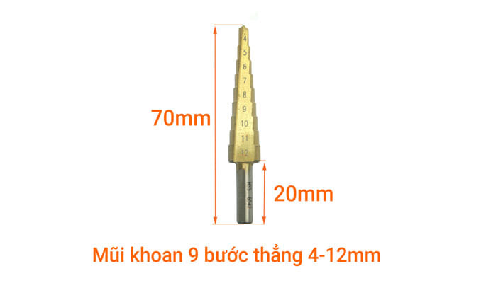 Kích thước mũi khoan bước thẳng 4-12mm HSS 6542