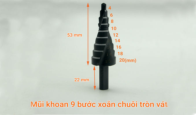 kích thước mũi khoan 9 bước xoắn 4-20mm thép gió thẩm nito